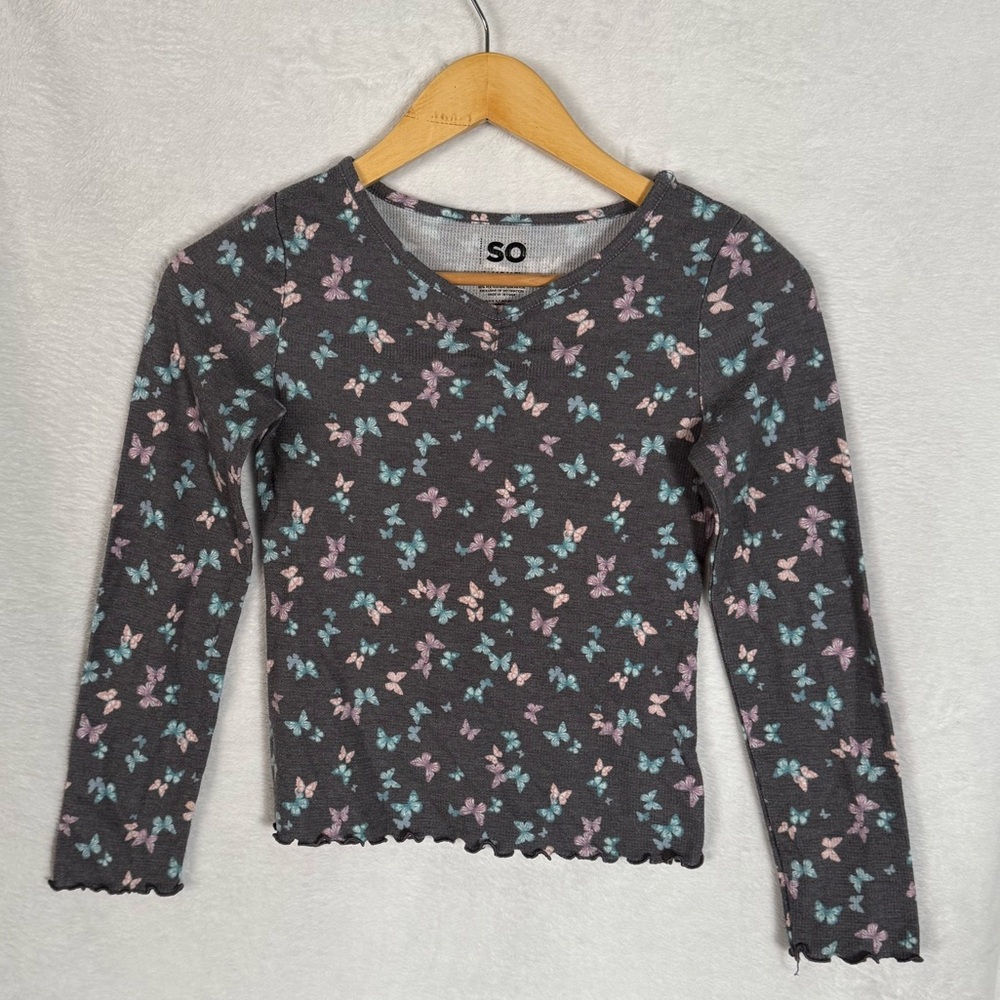 SO Girls Gray Top with Pink and Blue Floral Design